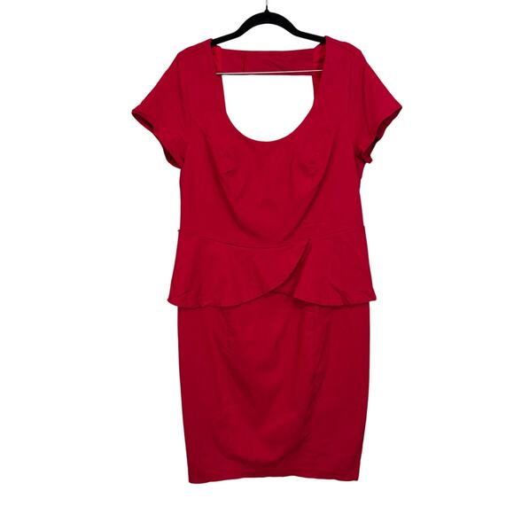 Torrid Pencil Bodycon Mini Dress 14 Red Retro Peplum Open Back Cap Sleeve Career - Picture 1 of 9
